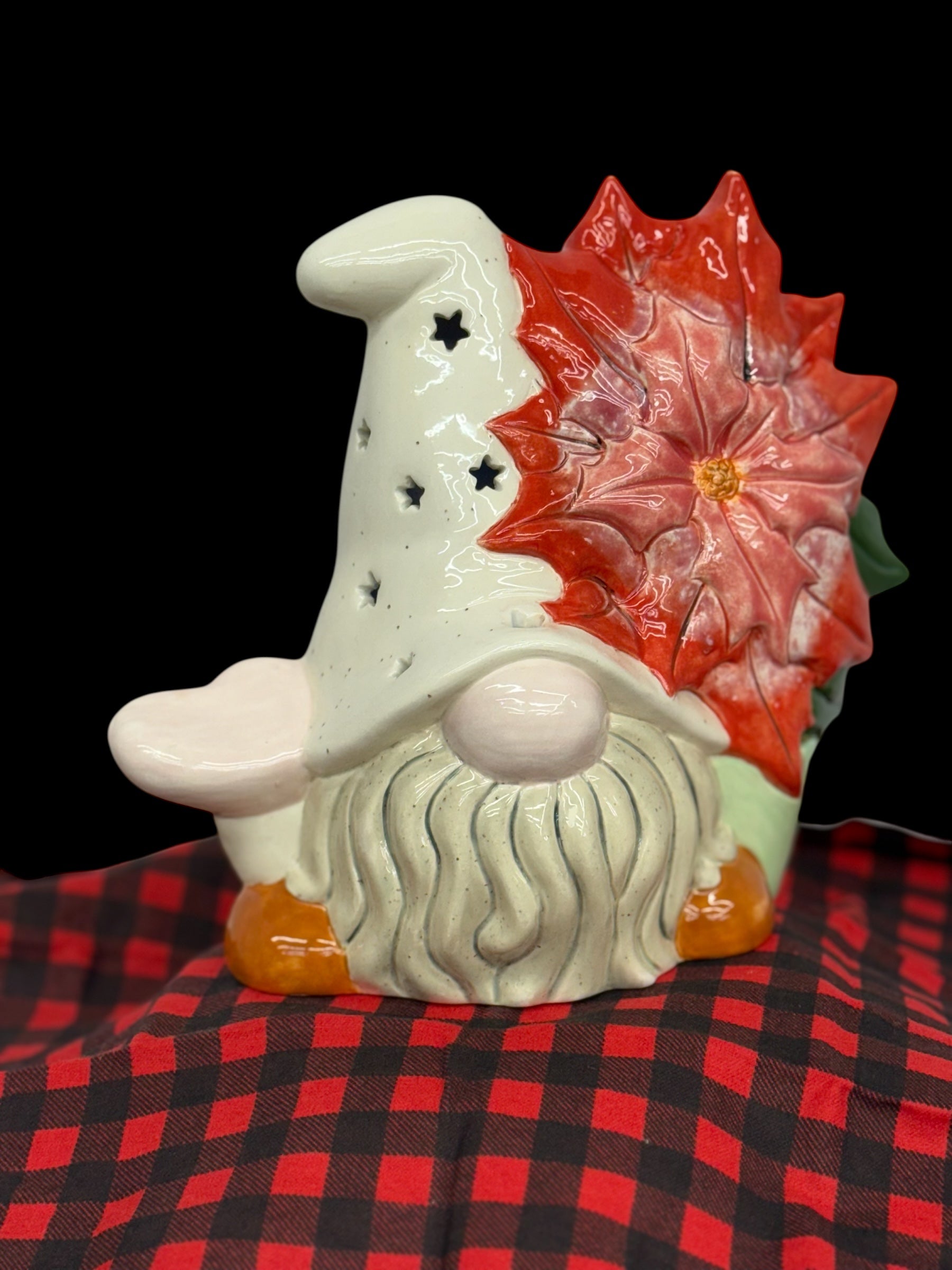 Red Poinsetta Gnome Lantern